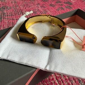 CAbi Gold Tortoiseshell Accent Hinged Cuff Bracelet